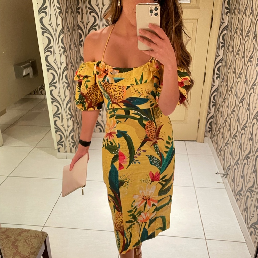 Anthropologie Farm Rio Golden Jungle midi dress